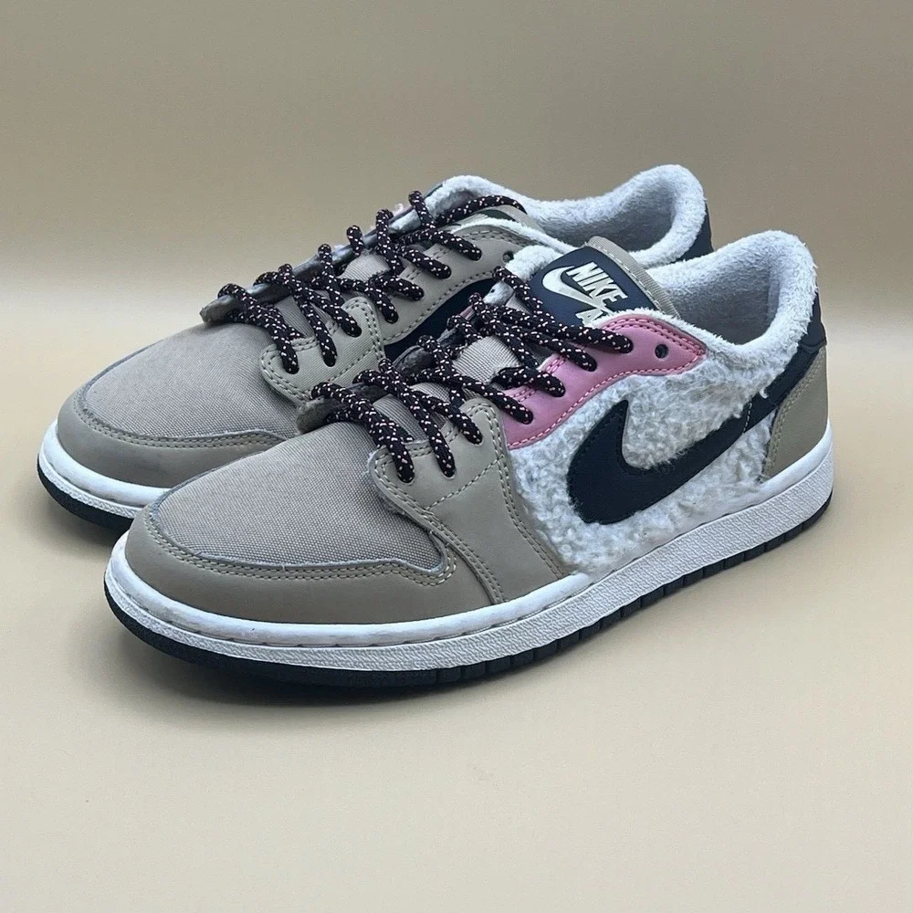 Nike Air Jordan 1 Low SE Fleece Beige‎ Pink Retro Shoes - Women's Size 6 USED